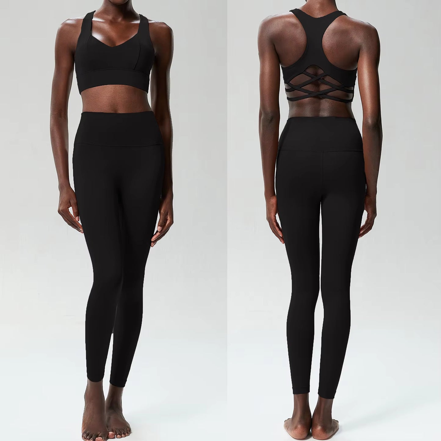 Women Two Pieces Yoga Set Solid Color Buttery Soft Gym Suit Breathable Quick Dry Running Sportswear Female Workout Clothes