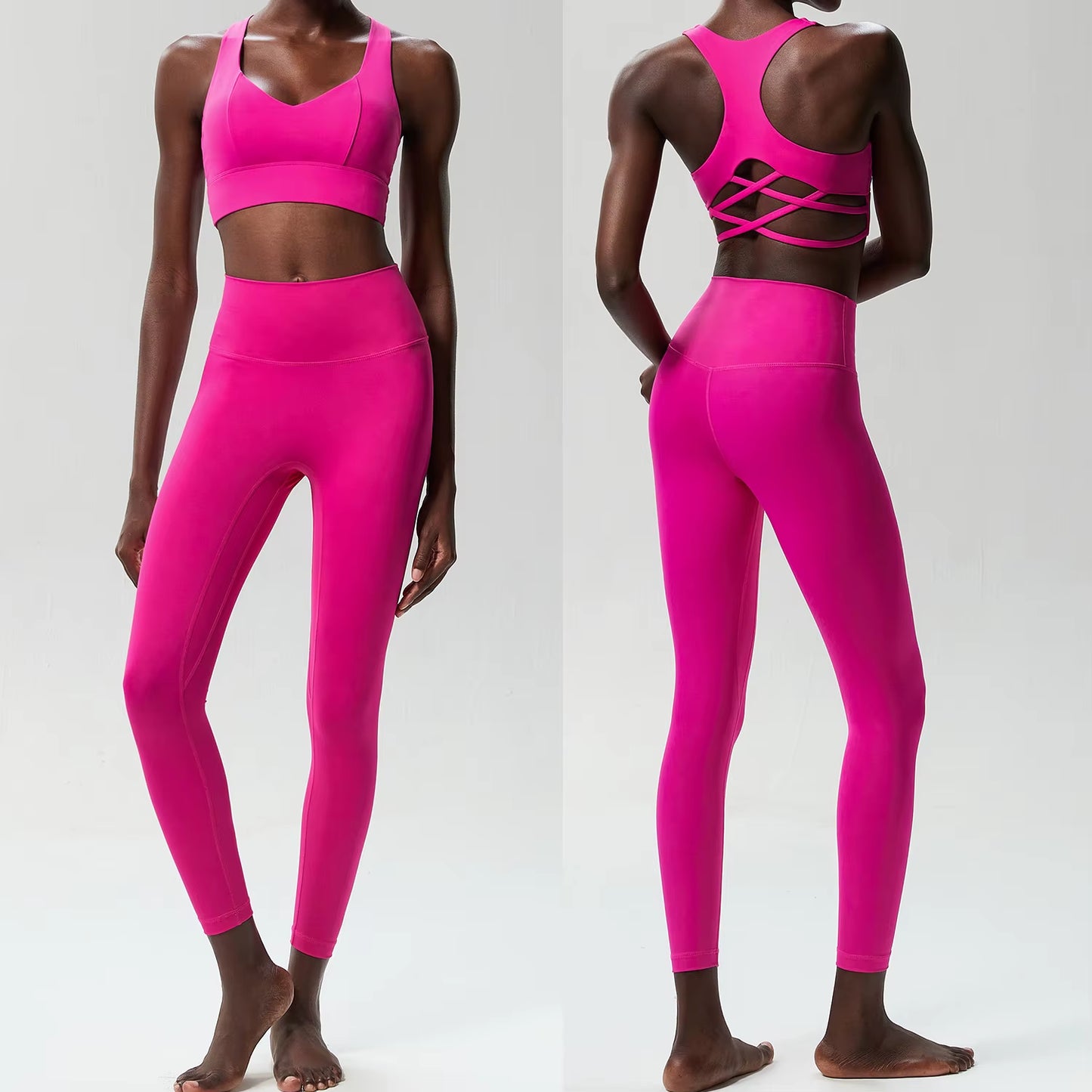 Women Two Pieces Yoga Set Solid Color Buttery Soft Gym Suit Breathable Quick Dry Running Sportswear Female Workout Clothes