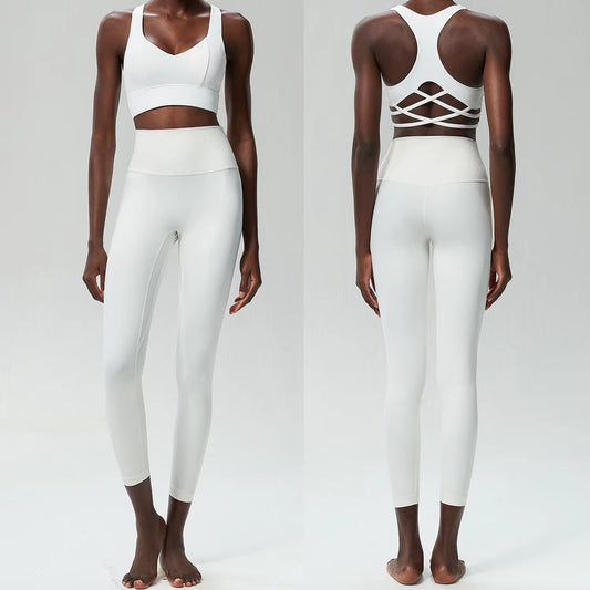 Women Two Pieces Yoga Set Solid Color Buttery Soft Gym Suit Breathable Quick Dry Running Sportswear Female Workout Clothes