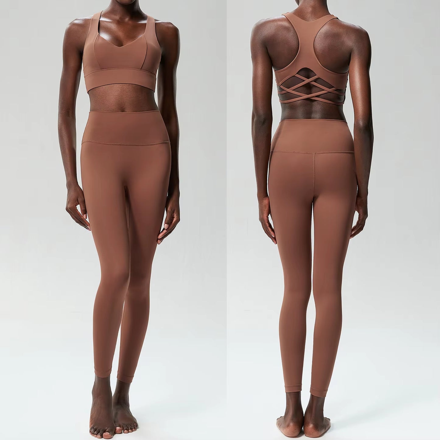 Women Two Pieces Yoga Set Solid Color Buttery Soft Gym Suit Breathable Quick Dry Running Sportswear Female Workout Clothes