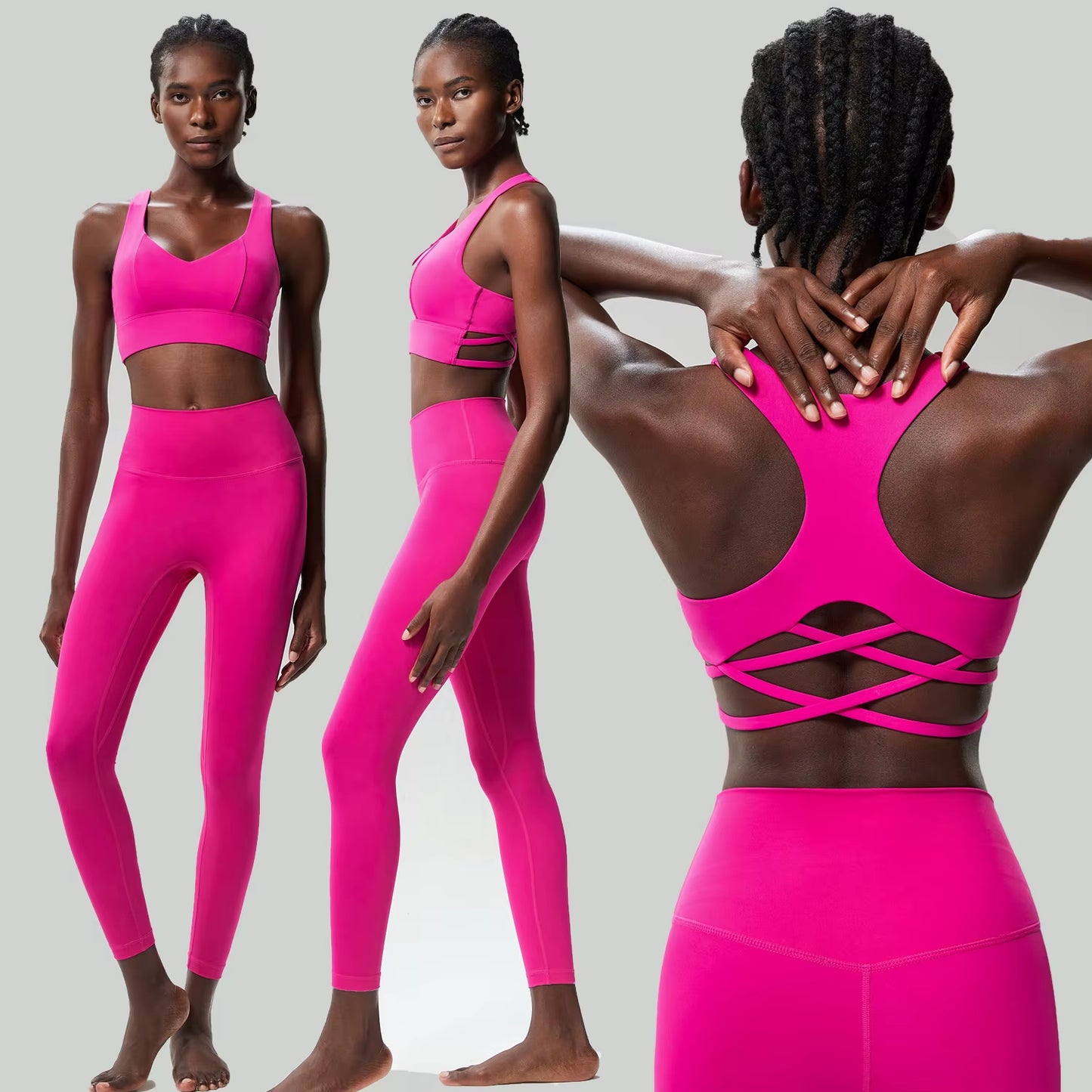 Women Two Pieces Yoga Set Solid Color Buttery Soft Gym Suit Breathable Quick Dry Running Sportswear Female Workout Clothes