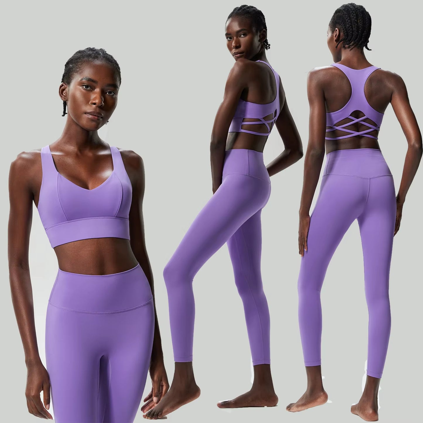 Women Two Pieces Yoga Set Solid Color Buttery Soft Gym Suit Breathable Quick Dry Running Sportswear Female Workout Clothes
