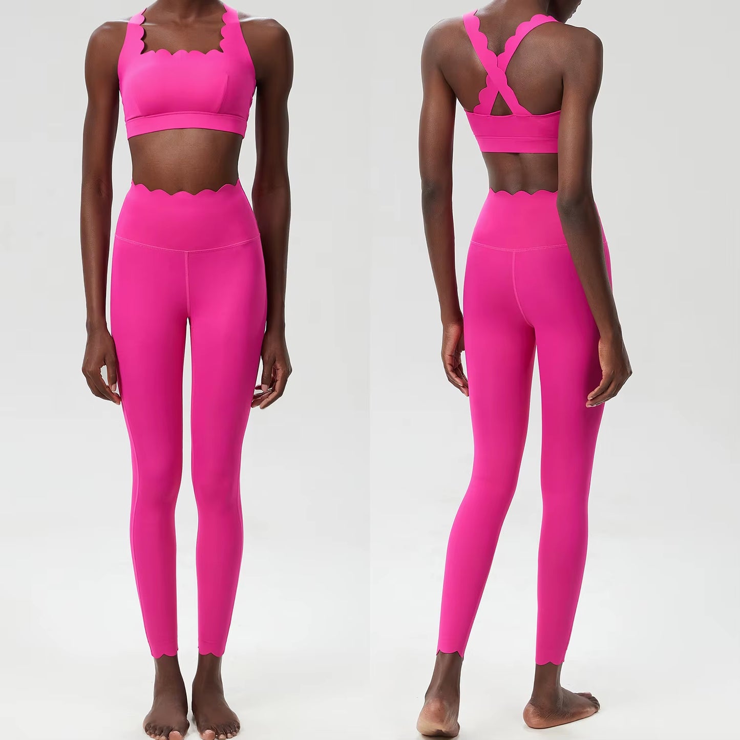 Women Solid Color Gym Suit Two Pieces Fitness Yoga Set Super Streth Slim Fit Running Sportswear Breathable Workout Clothes