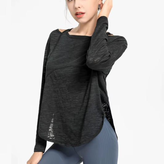 Women Oversize Yoga Shirt Long Sleeve Workout Running Top Loose Breathable Quick Drying Fitness Gym Shirt Female Sportswear